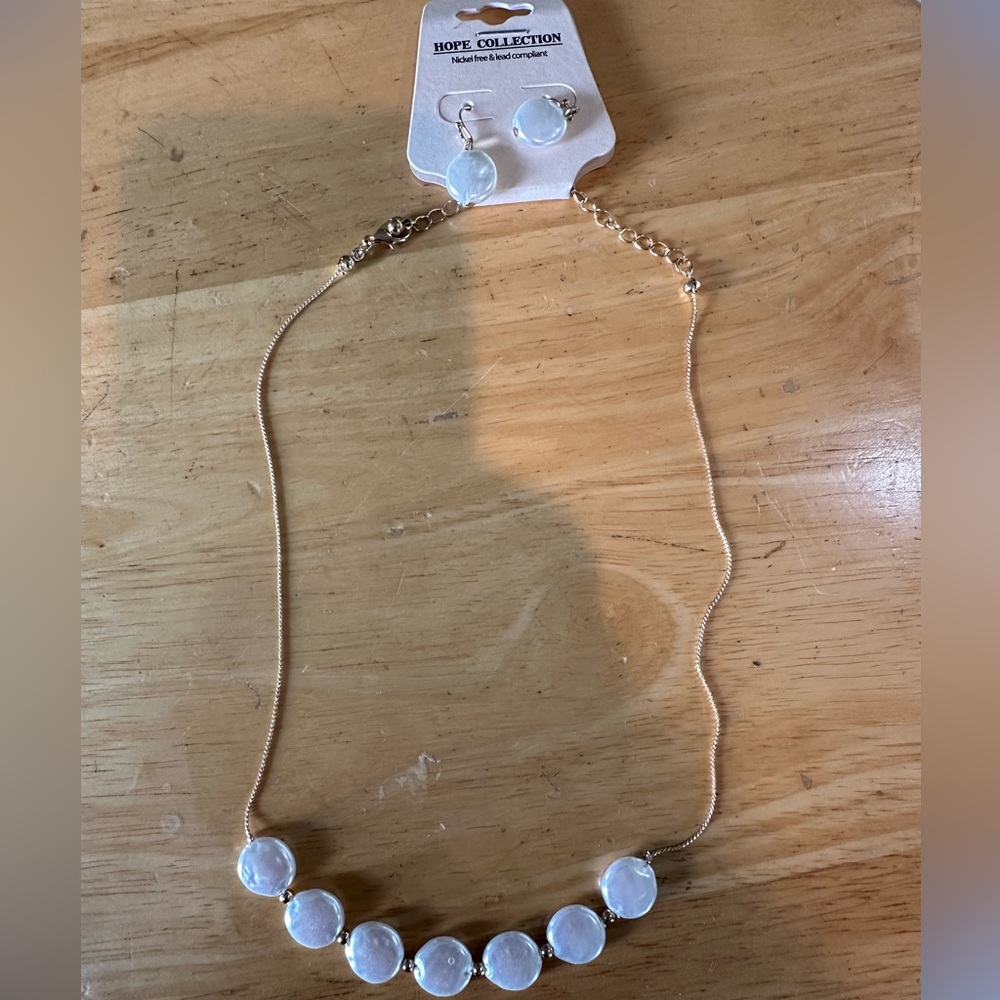 Hope Collection Gold color earring and necklace set white iridescent stones